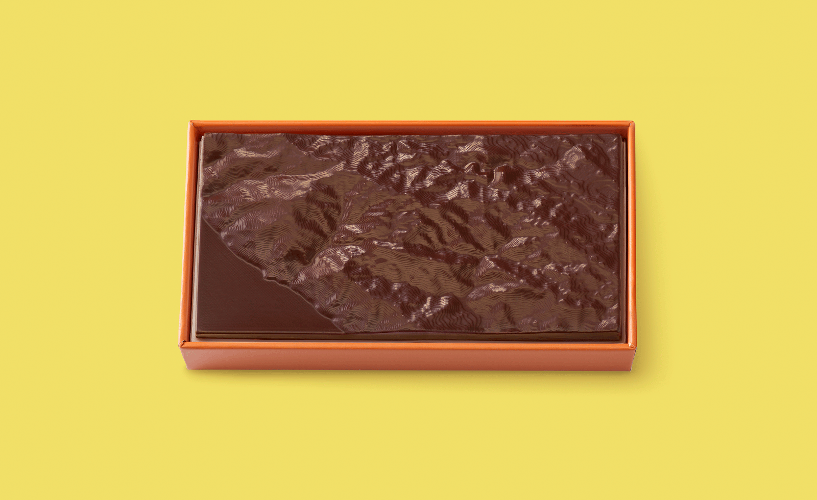 Ed Ruscha Made in California chocolate bar in yellow box against yellow background